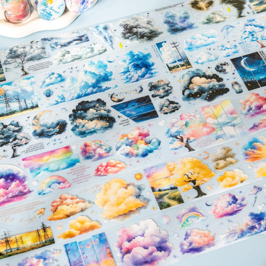 Alideco 6pcs Decorative Adhesive Tapes Vintage Clouds in The Sky PET Tape Great for Bullet Journal Supplies, Arts, Scrapbook, DIY Crafts, Planners (tiankongmijing)