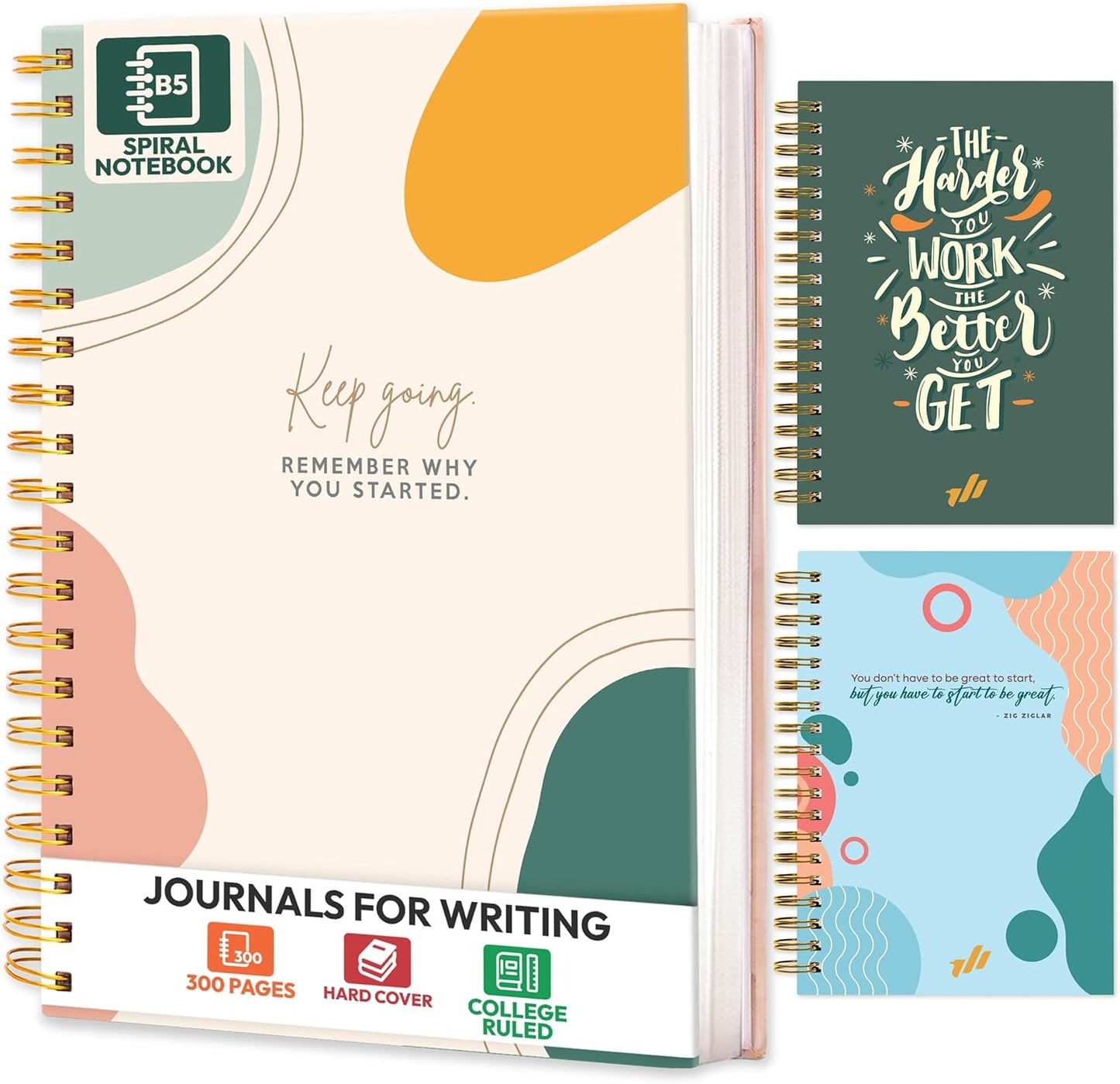 Spiral Notebook 3-Pack – 3 Subject B5 College Ruled Journaling Notebooks, 300 Pages, 100 GSM Thick Paper, 10.25" x 7.25", with Dividers, School Supplies for Students, Professionals
