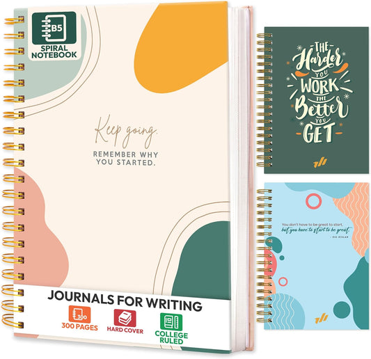 Spiral Notebook 3-Pack – 3 Subject B5 College Ruled Journaling Notebooks, 300 Pages, 100 GSM Thick Paper, 10.25" x 7.25", with Dividers, School Supplies for Students, Professionals