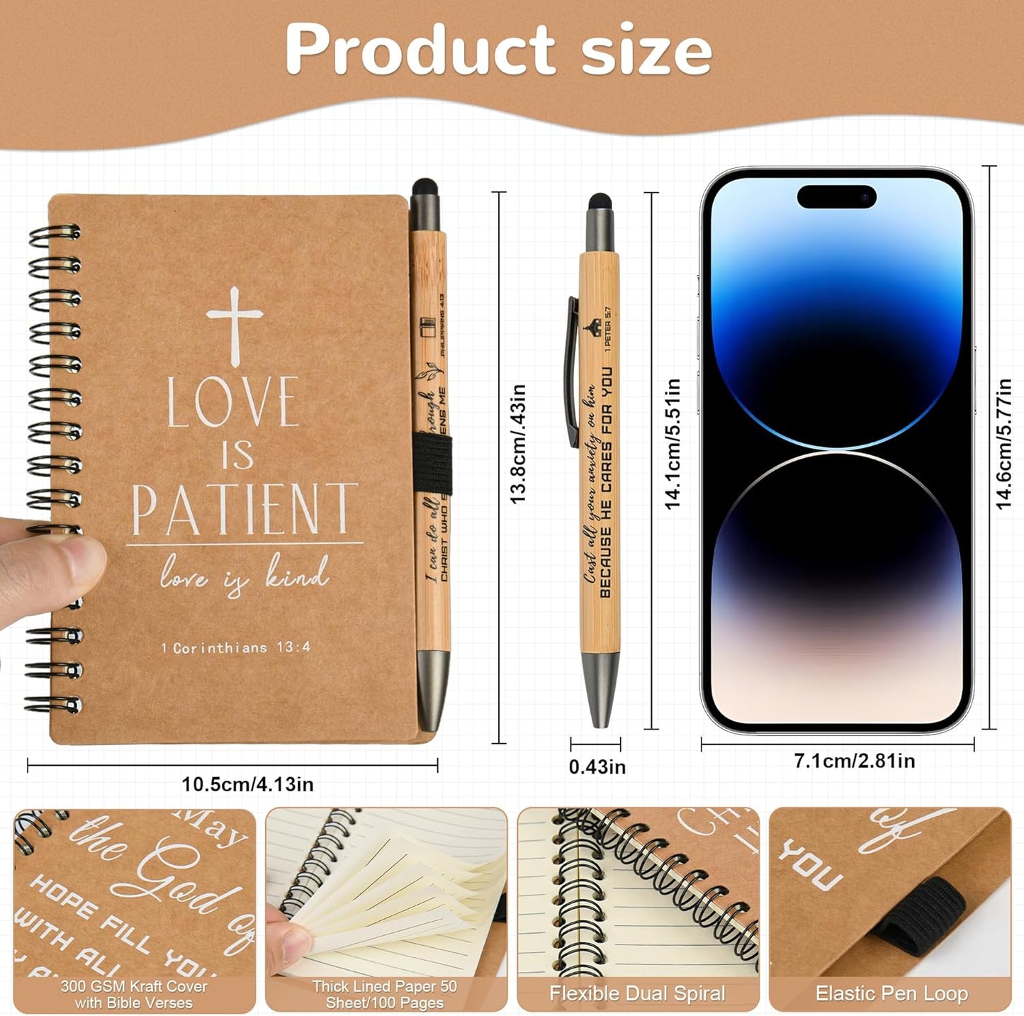 INSADA Christian Prayer Journal Spiral Notebooks Bulk with Pens - Small Notepads (4.13”x5.43”) - Christmas Gifts for Women men,Church Members & Bible Study Groups (60 sets Brown)
