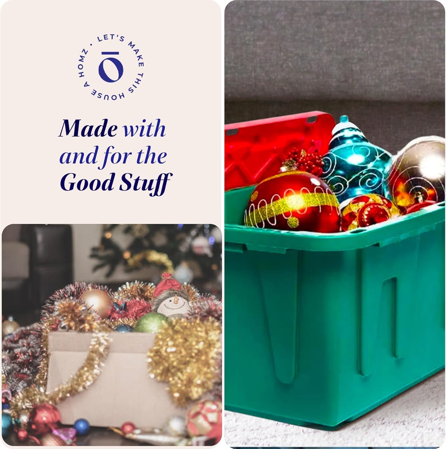 HOMZ 4-Pack Durabilt, Heavy Duty Plastic Storage Bins with Lids, 27 Gallon, Red/Green - Stackable Container Boxes for Holiday, Attic, and Garage Organization