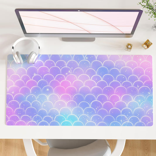 QIYI Multifunctional Office Desk Pad, Water-Resistant PU Leather Mouse Pad, Home Décor Large Desk Organizer Mat, Non Slip Base Writing Pads for Home & Office 31.5" x 15.7" - Mermaid Scales