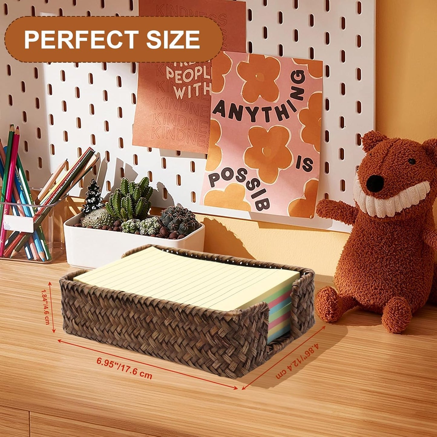 4 x 6 Inch Sticky Note Holder,Seagrass Post It Note Dispenser,Woven Sticky Note Dispenser,Farmhouse Style Post It Holder for Home Office Desk Decor,Coffee