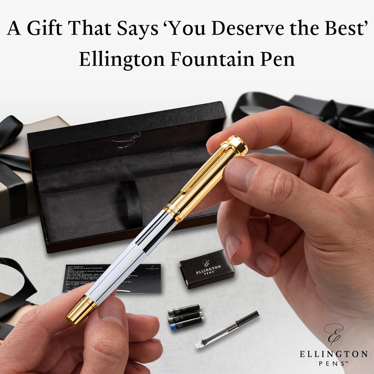 Ellington Pens Luxury Fountain Pen Set - Smooth Fine Nib- Includes 3 Ink Cartridges, Refillable Ink Converter, Gift Box- Fountain Pens For Writing, Calligraphy, Journaling, Sketching (Master Chopin)