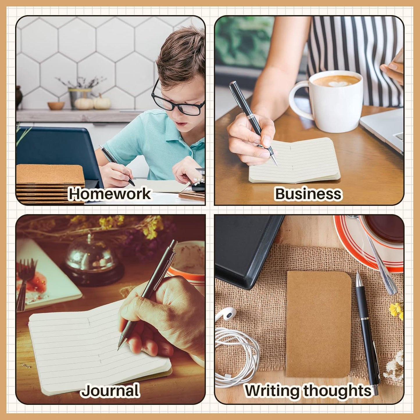 Outus 36 Pcs Pocket Notebook Mini Journal 2.5" x 4" Kraft Paper Mini Notepad Bulk Softcover Pocket Notepad Memo Diary Subject Notebooks for Student Traveler School(Brown, Blank Cover)