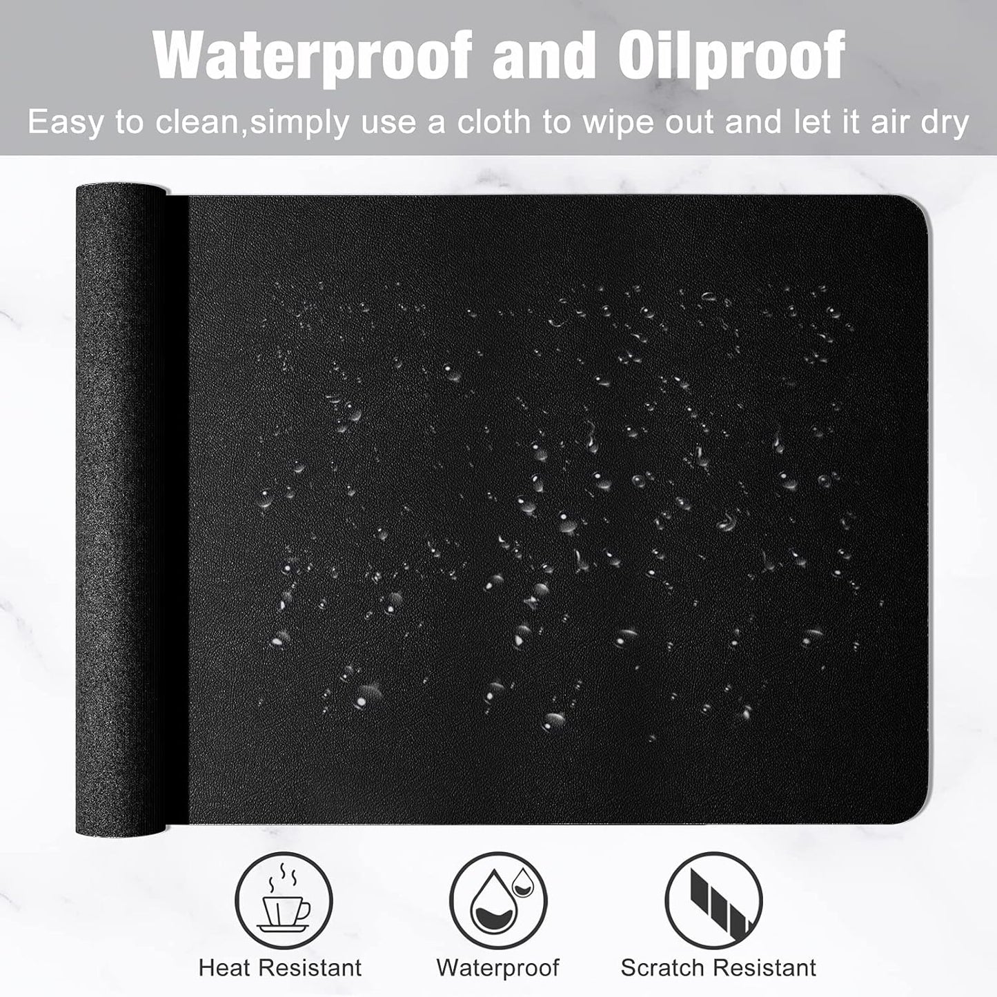 Hsurbtra Desk Pad, 30" x 14" PU Leather Desk Mat, XL Extended Mouse Pad, Waterproof Desktop Blotter Protector, Non-Slip Ultra Thin Large Laptop Keyboard Writing Mat for Office Home, Black