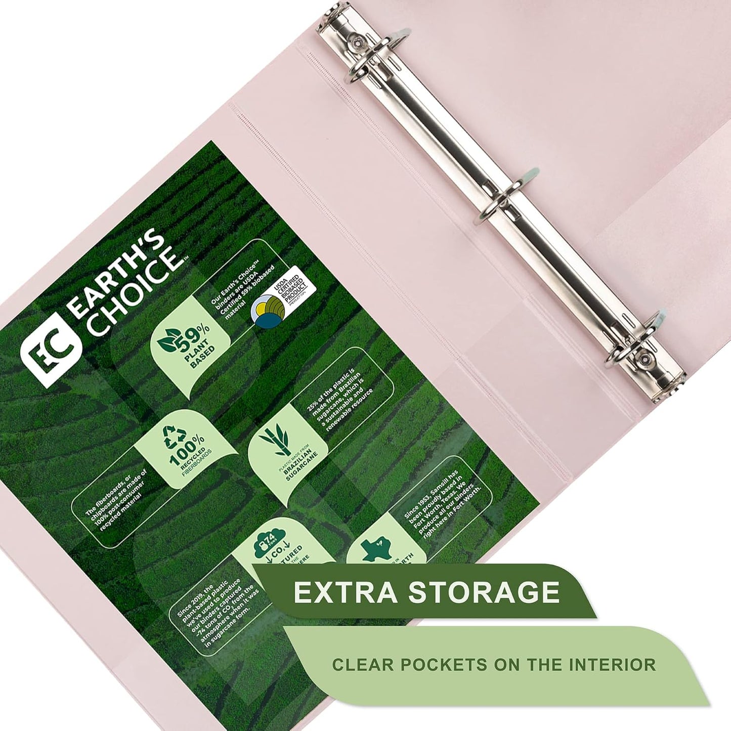 Samsill Plant-Based 1.5 Inch Durable D-Ring, Made in USA, View Binder, Eco-Friendly, USDA Certified Biobased, 4 Pack, Boho Assortment