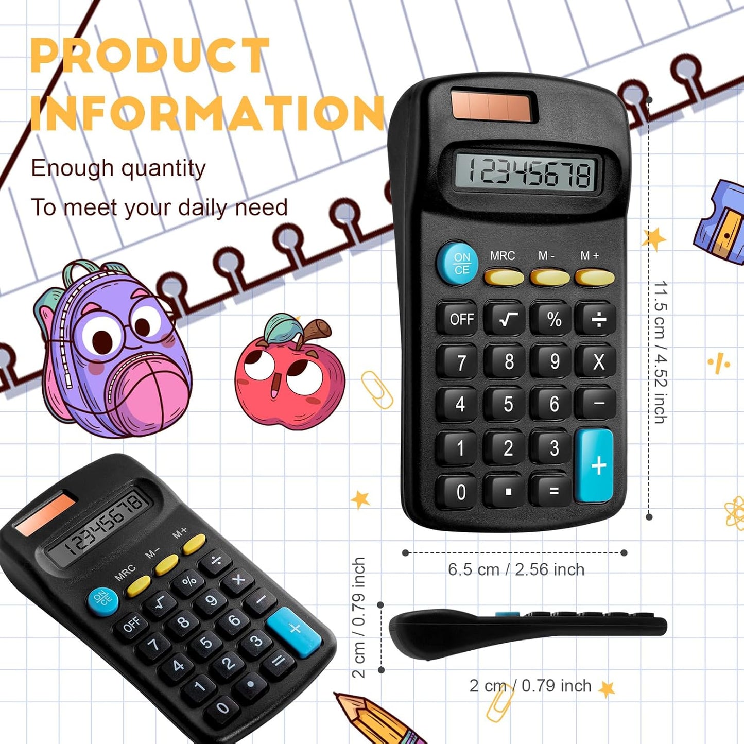 36 Packs Pocket Size Mini Black Calculator Basic Calculators for Handheld Angled Students 8 Digit Display Solar Battery Dual Power Small Calculator for Students Kids Home Office