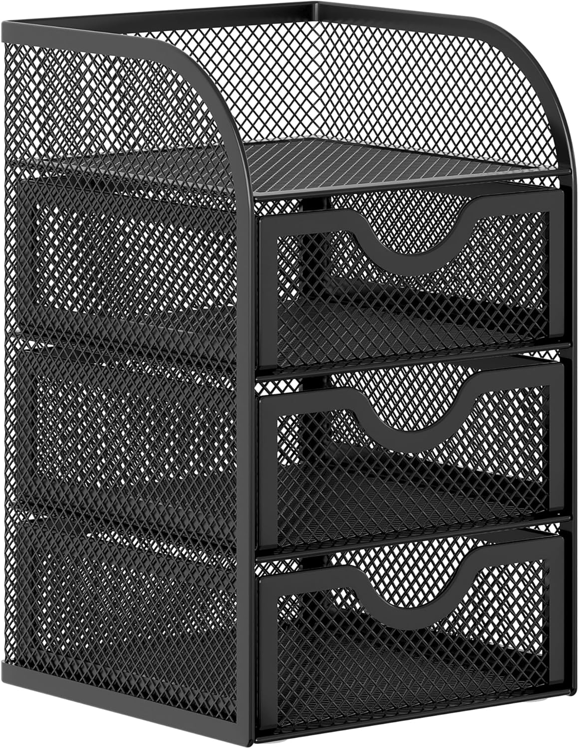 EasyPAG Mesh Desk Organizer with 3 Drawer Office Desktop Organizers and Accessories Stationery Caddy for Office, Home, Students, Black