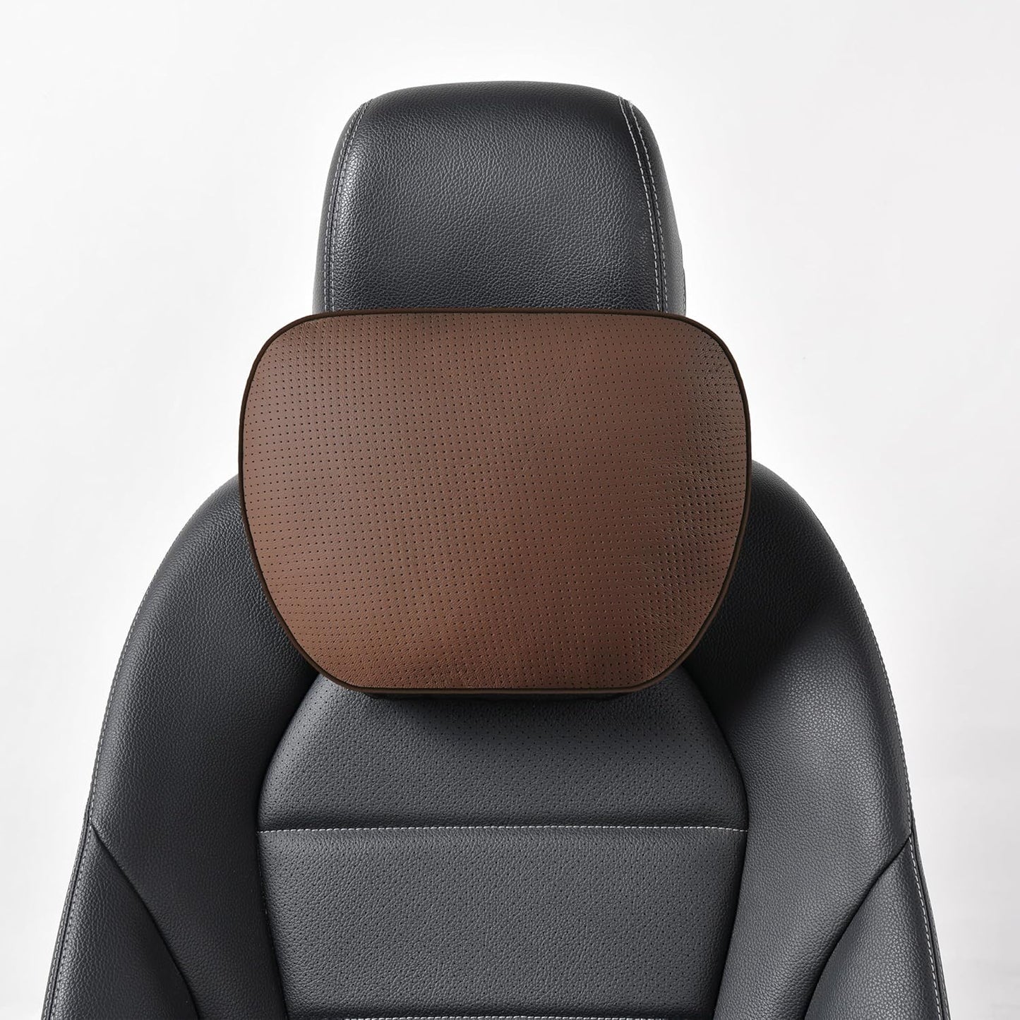 Genuine Leather Car Neck Pillow for headrest,Support Drive Seats Head Cushion,Real Cow Leather,11.8x7.5”,Plant-Based Polyester,Thickness & Height Adjustable,Inner Liner fillable(Coffee,1p)