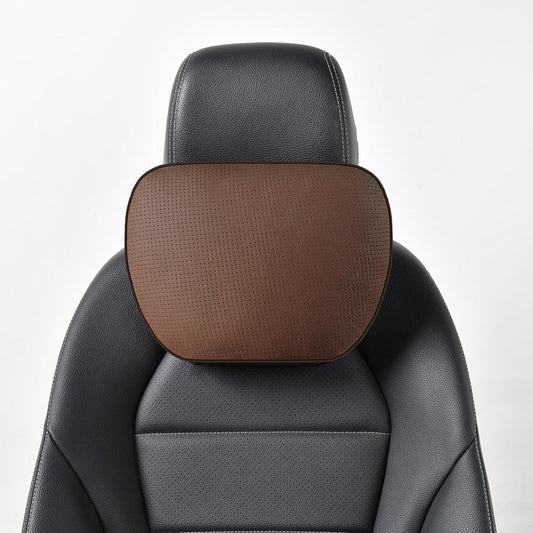 Genuine Leather Car Neck Pillow for headrest,Support Drive Seats Head Cushion,Real Cow Leather,11.8x7.5”,Plant-Based Polyester,Thickness & Height Adjustable,Inner Liner fillable(Coffee,1p)