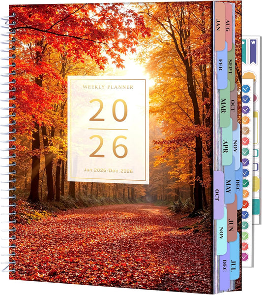 CAGIE 2026 planner Weekly and Monthly Jan 2026-Dec 2026 Hardcover Hourly Daily Planners for Women 26 Calendar Planner with Stickers Spiral Bound Yearly Agenda, 8.5 x 11