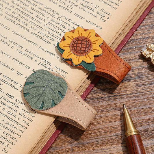 2PCS Vintage Magnetic Leather Bookmark, Leather Magnetic Bookmarks for Women, Magnetic PU Bookmarks Clip Book Accessories