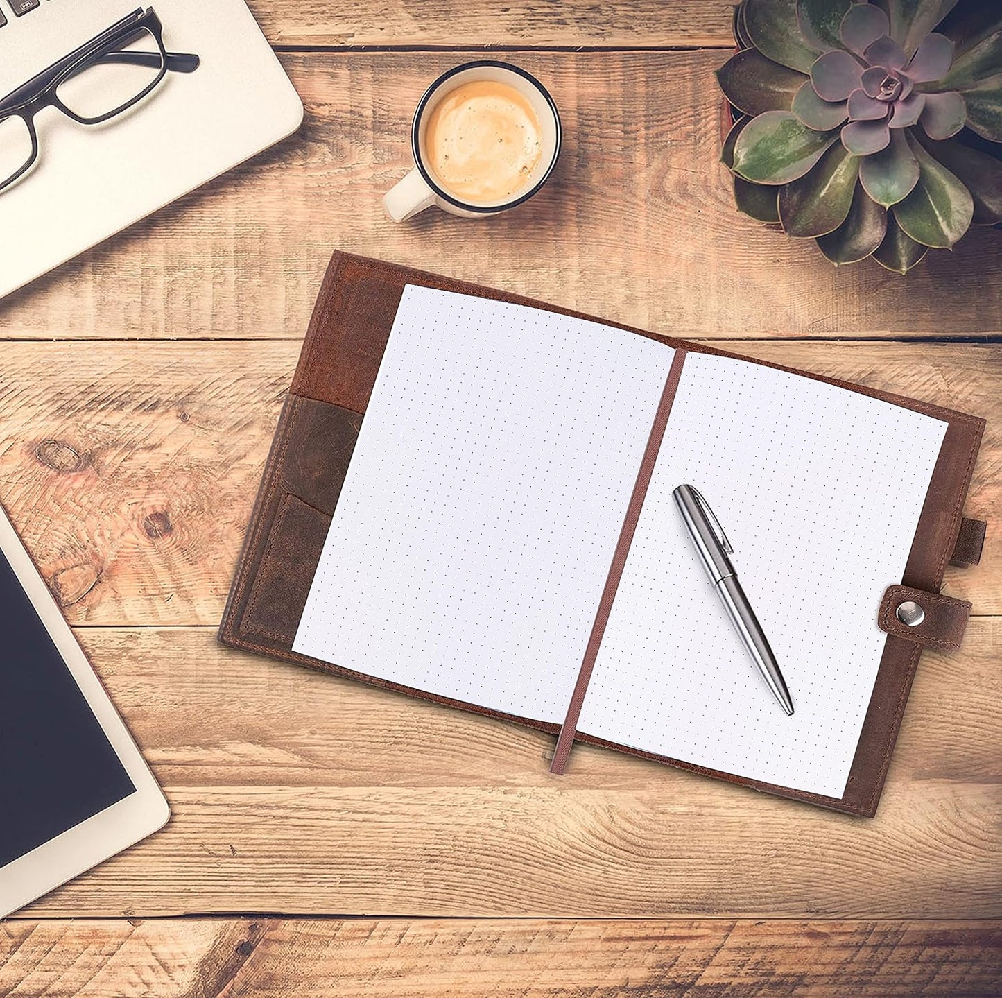 moonster Dot Grid Journal Notebook Paper for Refillable Leather Journals – A5 Hardcover 70gsm Dotted Notebooks for Work 8.25 x 5.75 Inches with 320 Page Refill Note Book and Helpful Bookmark