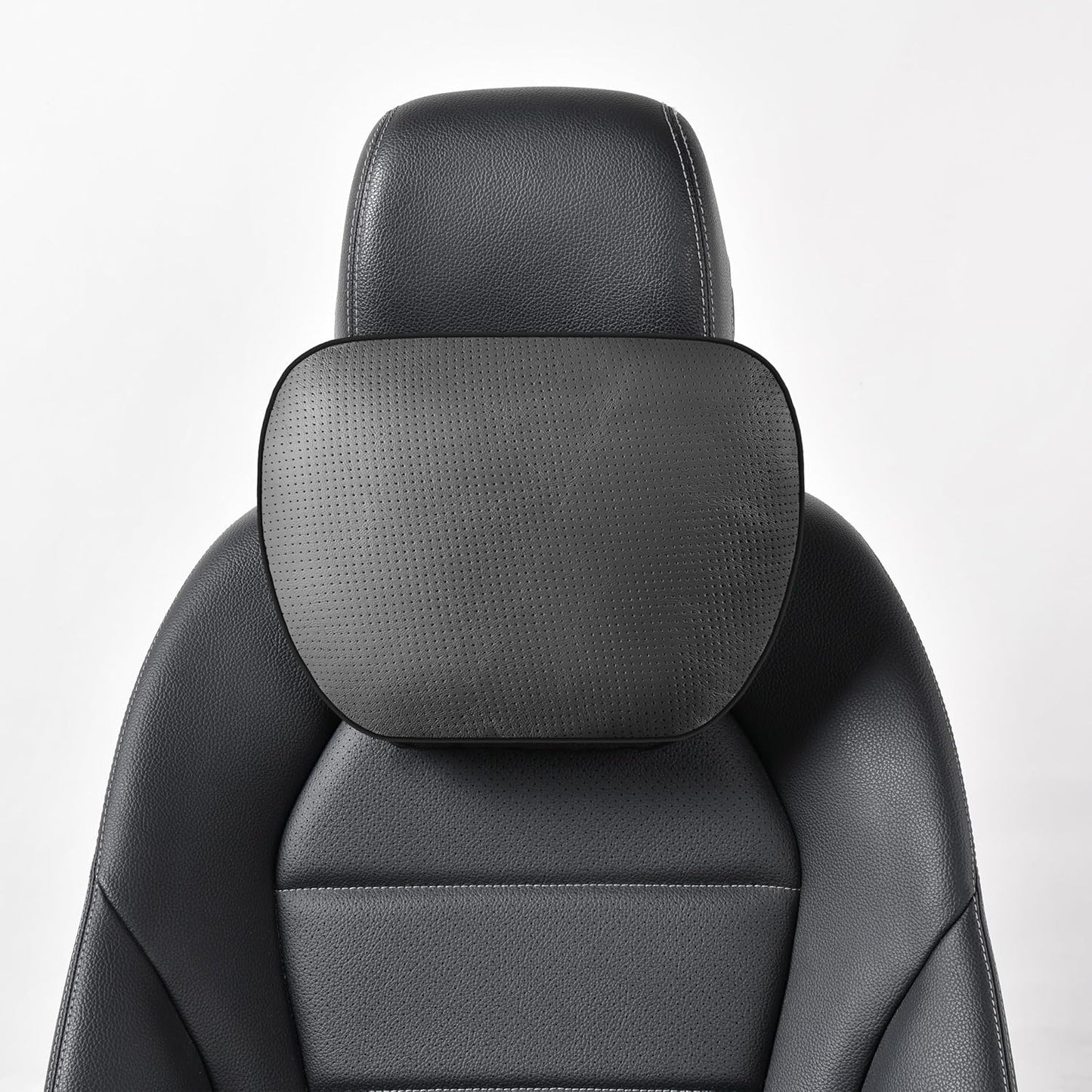 Genuine Leather Car Neck Pillow for headrest,Support Drive Seats Head Cushion,Real Cow Leather,11.8x7.5”,Plant-Based Polyester,Thickness & Height Adjustable,Inner Liner fillable(Black,1p)