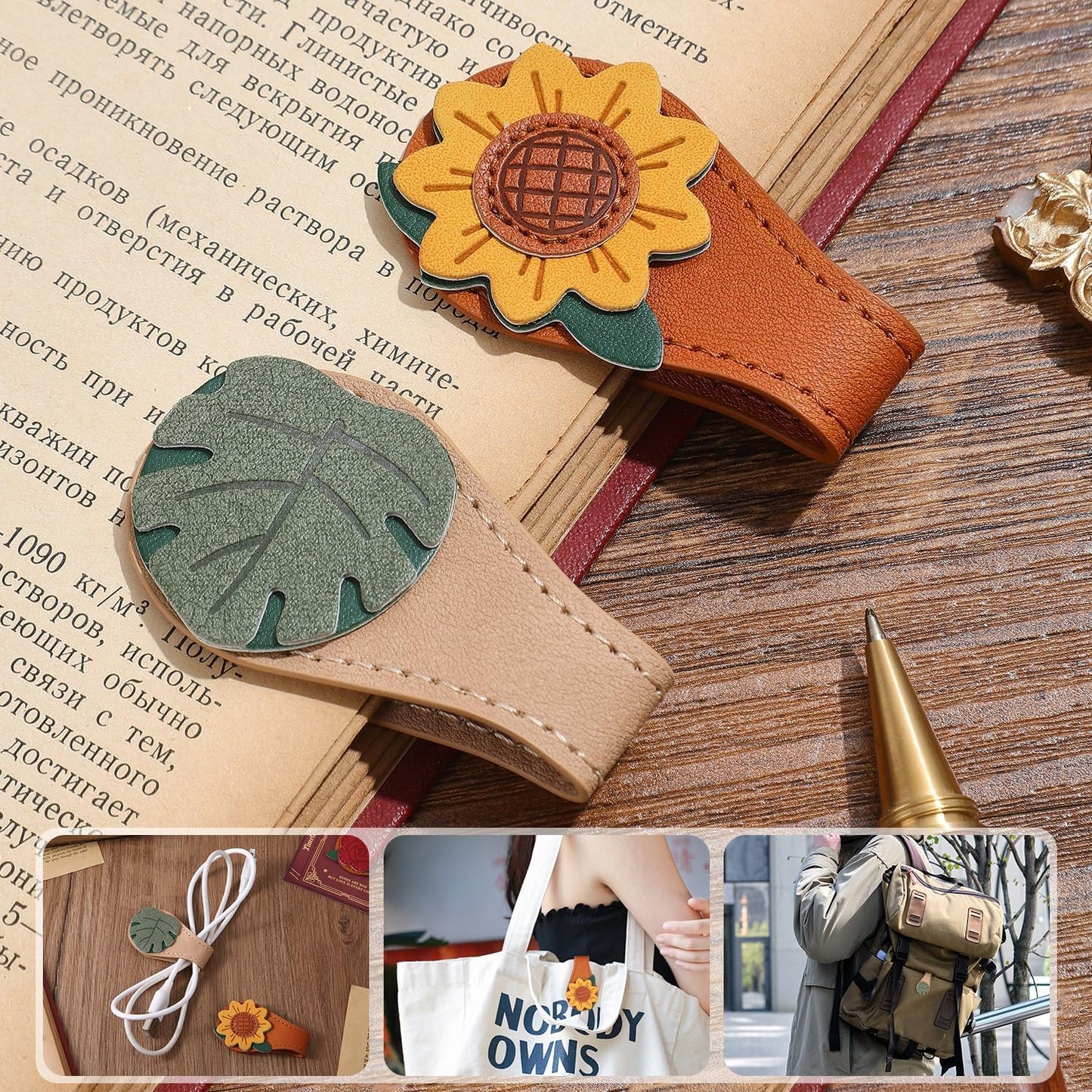 4PCS Vintage Magnetic Leather Bookmark, Leather Magnetic Bookmarks for Women, Magnetic PU Bookmarks Clip Book Accessories