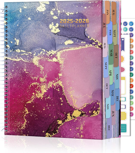 CAGIE Planner 2025-2026: 18 Months Jul 2025 - Dec 2026 Calendar Planners Weekly and Monthly 8.5" x 11" Large Spiral Planners for Women Hourly Daily Yearly Agenda with Tabs Stickers, Marble