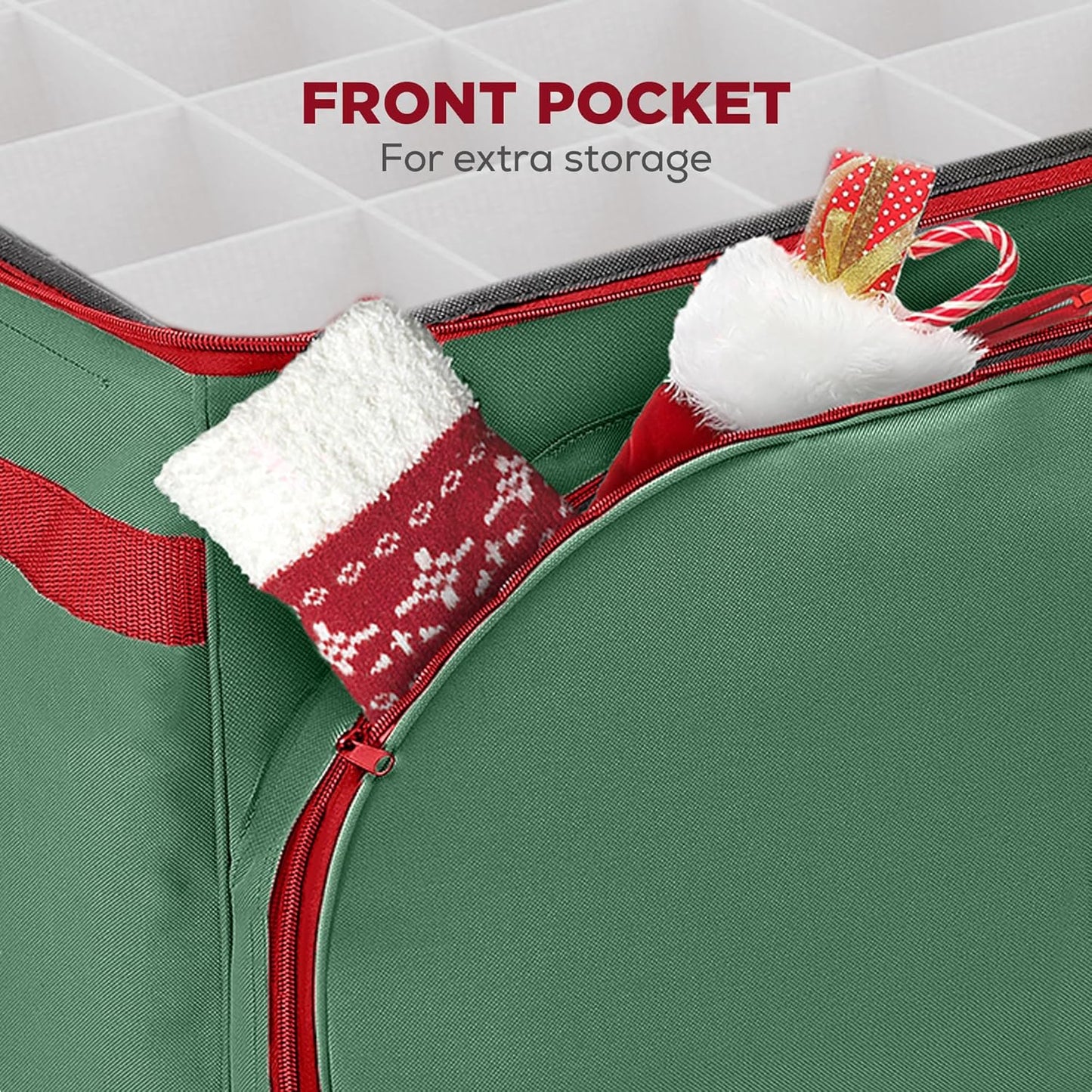 HOLDN’ STORAGE Premium Christmas Ornament Storage Container - Holds Up to 72-4” Ornaments Durable 600D Fabric - Adjustable Dividers - 3 Individual Trays - Metal Frame - Green