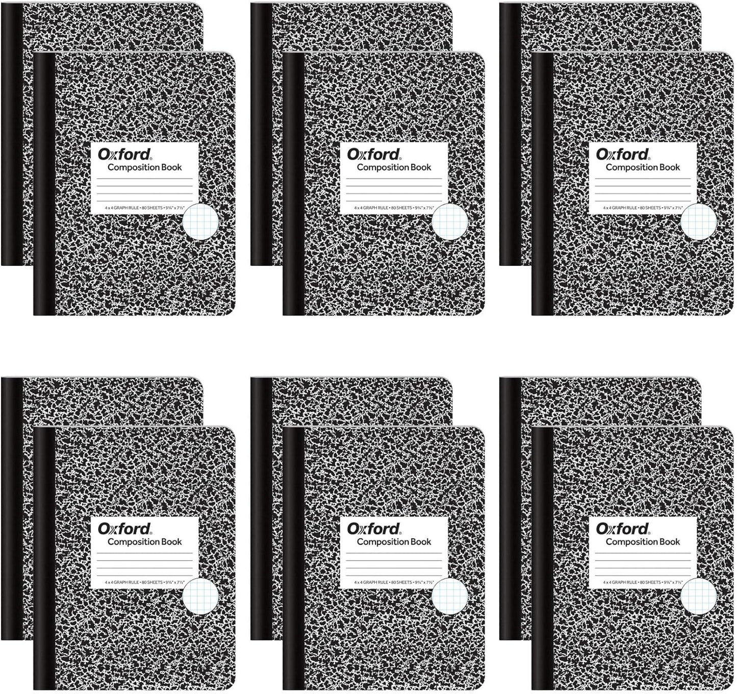 Oxford Composition Notebooks, Graph Ruled Paper, 9-3/4" x 7-1/2", Black Marble Covers, 80 Sheets, 12 per Pack (63786)