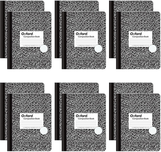 Oxford Composition Notebooks, Graph Ruled Paper, 9-3/4" x 7-1/2", Black Marble Covers, 80 Sheets, 12 per Pack (63786)