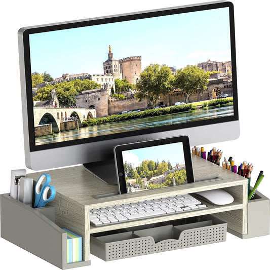 Simple Houseware Desk Monitor Stand Riser with Adjustable Organizer tray, Maple