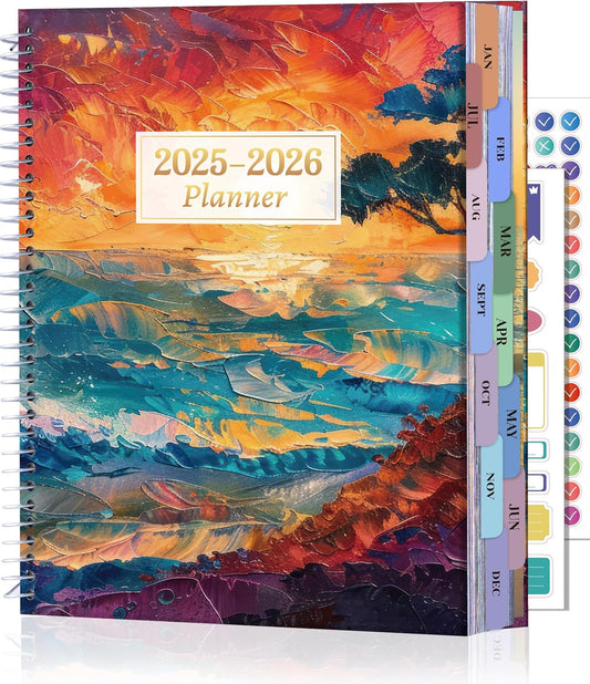 CAGIE Planner 2025-2026 Monthly: 12 Months July 2025 - June 2026 Calendar Daily Weekly Yearly Agenda 8.5" x 11" Large Academic Spiral Planners for Women with Tabs Stickers, Sunset