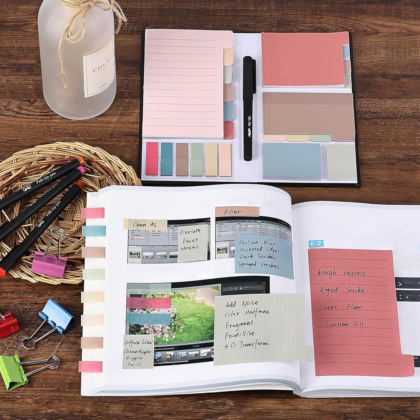 Mr. Pen Sticky Note Set - 410 Pack with Vintage Colors, Transparent and Divider Tabs for Planners