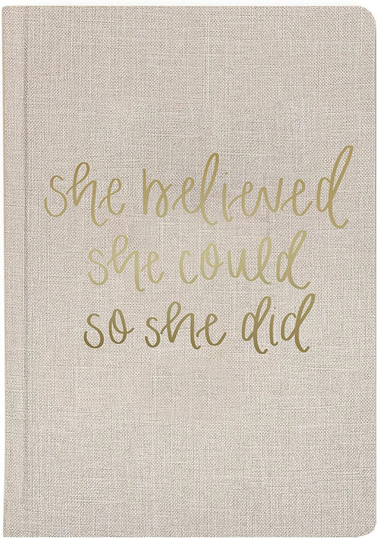 Sweet Water Decor Cute Motivational Lined Composition Notebook for Women, 100 Ruled Pages for Writing, Diary with Fabric Inspirational Cover (Tan She Believed She Could)