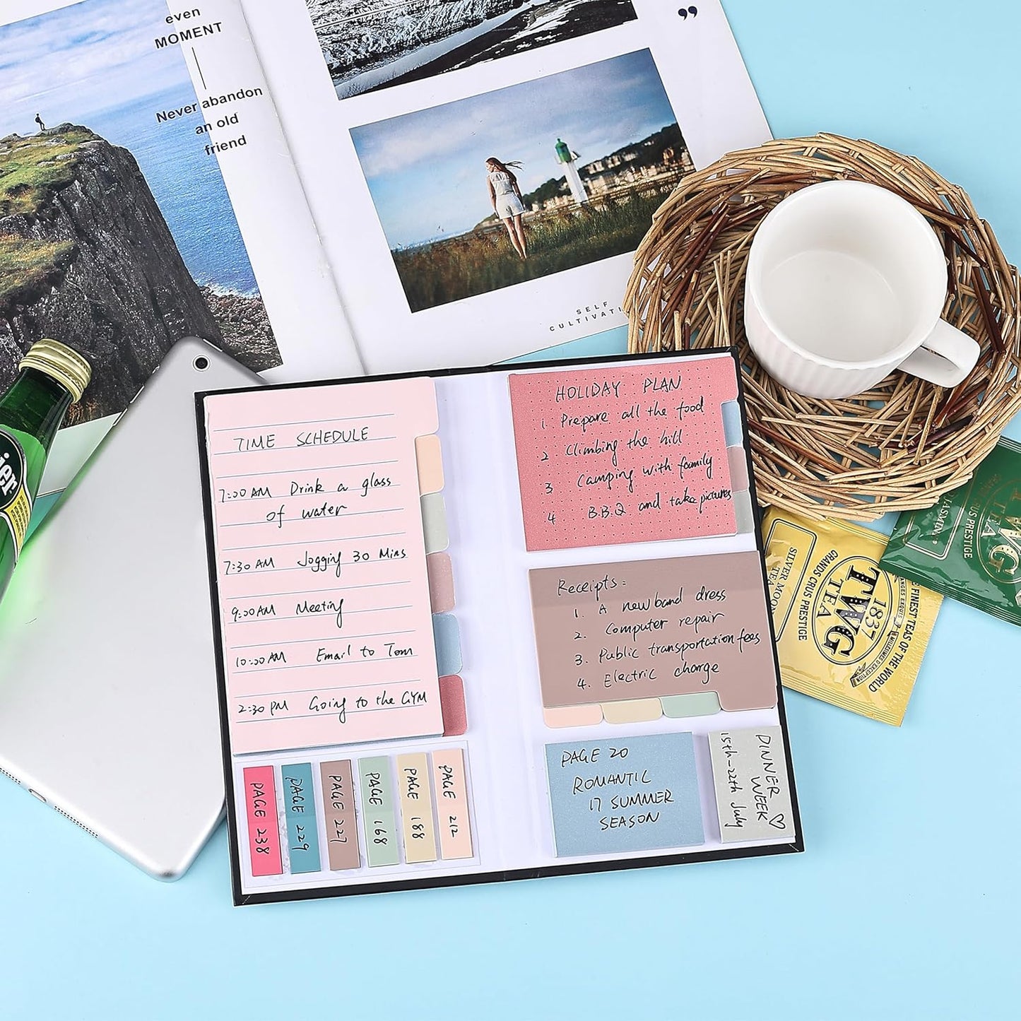 Mr. Pen Sticky Note Set - 410 Pack with Vintage Colors, Transparent and Divider Tabs for Planners