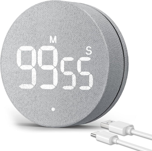 AVINIA Desk Timer for Productivity Magnetic Digital Kitchen Timer Rechargeable Fabric Mesh Cover 99 Mins Countdown/Count Up Stylish Efficana Konah Home Timmer for Cooking (Fabric Gray)