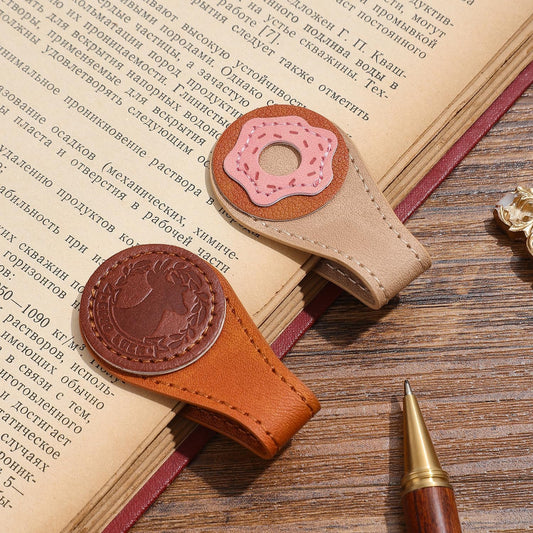 2PCS Vintage Magnetic Leather Bookmark, Leather Magnetic Bookmarks for Women, Magnetic PU Bookmarks Clip Book Accessories