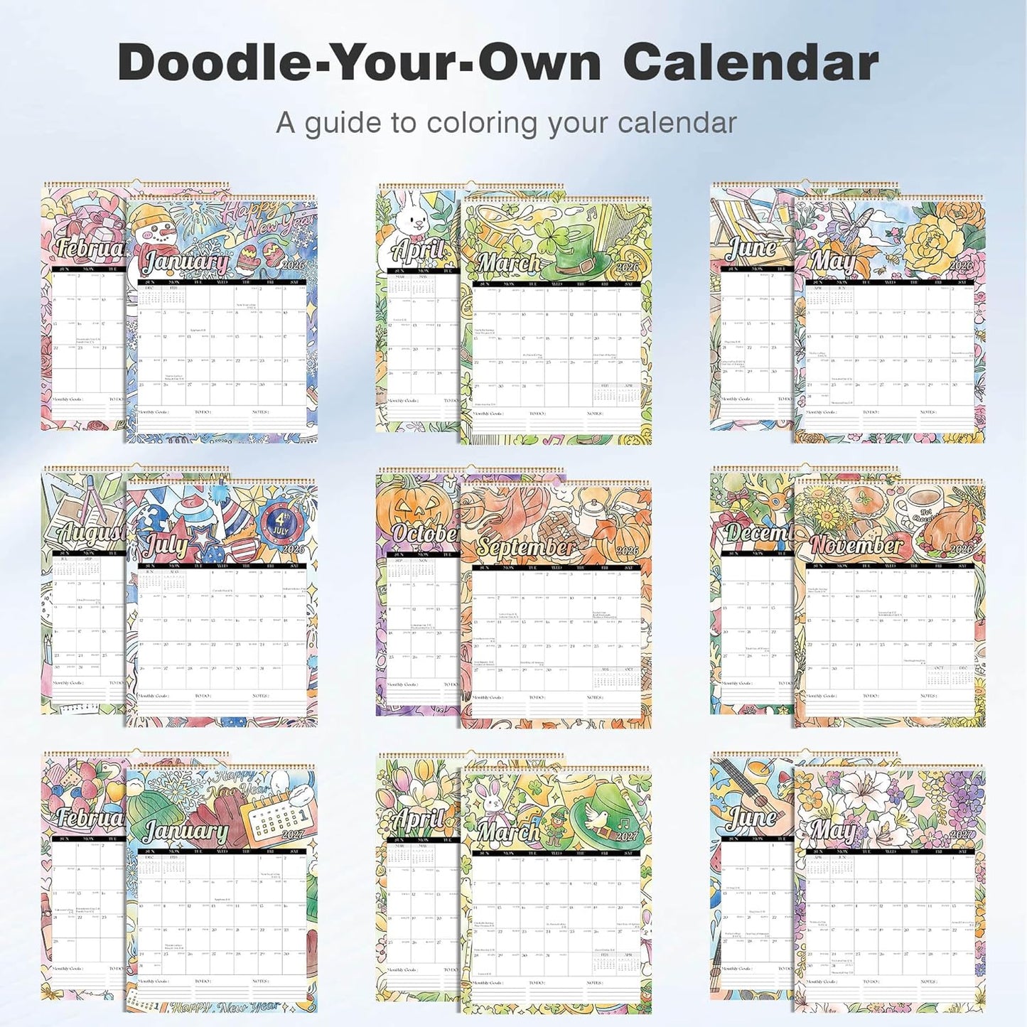 Ospelelf Wall Calendar 2026-2027 Monthly Large 22'' x 17'' Spiral Coloring Calendars,18 Month Family Office Calendar, Use Jan 2026 - June 2027, Season