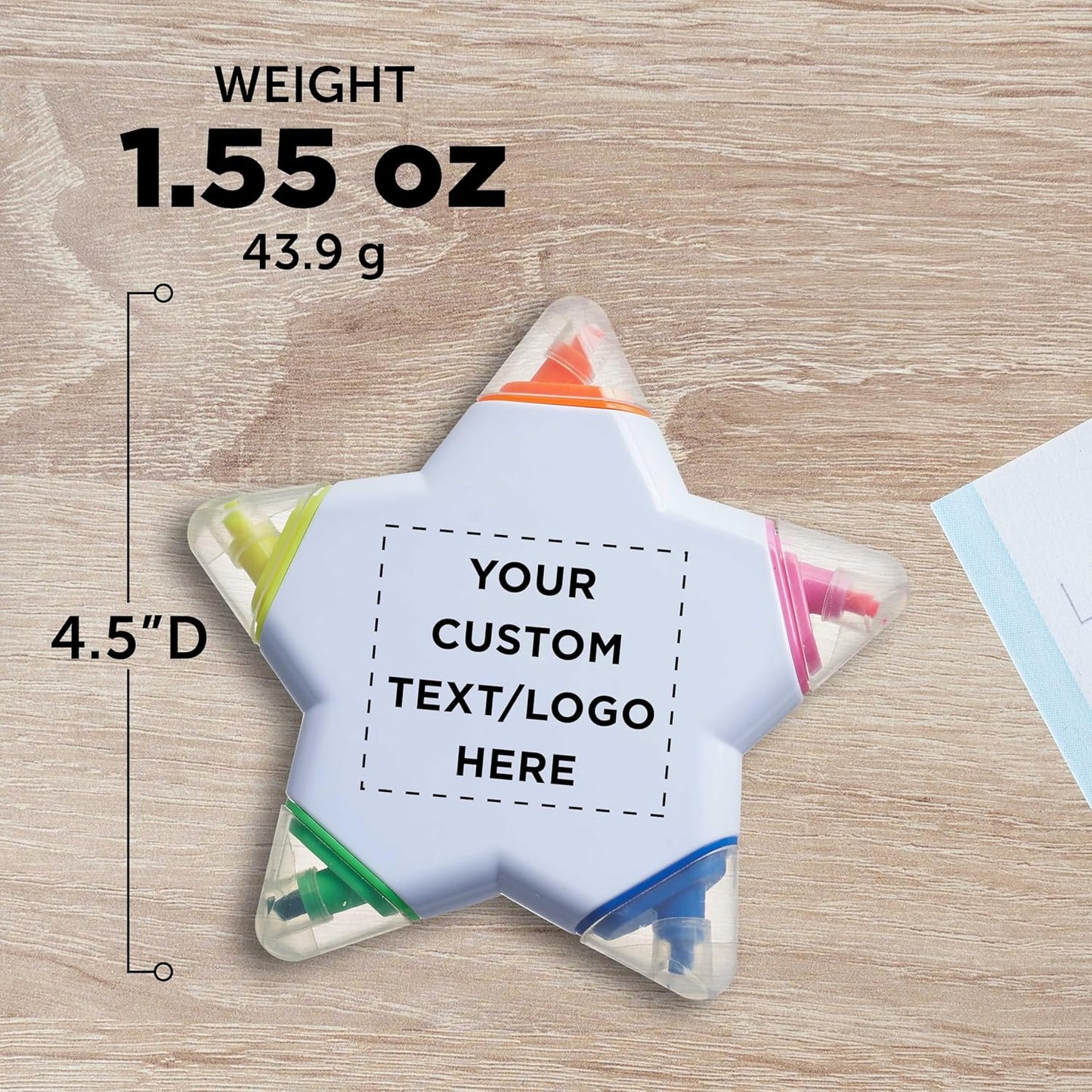 DISCOUNT PROMOS Custom Highlighters Set of 10/50/100, Personalized Bulk Pack Durable Chisel Tip Textbook Highlighters Handy and Easy to Store - Star