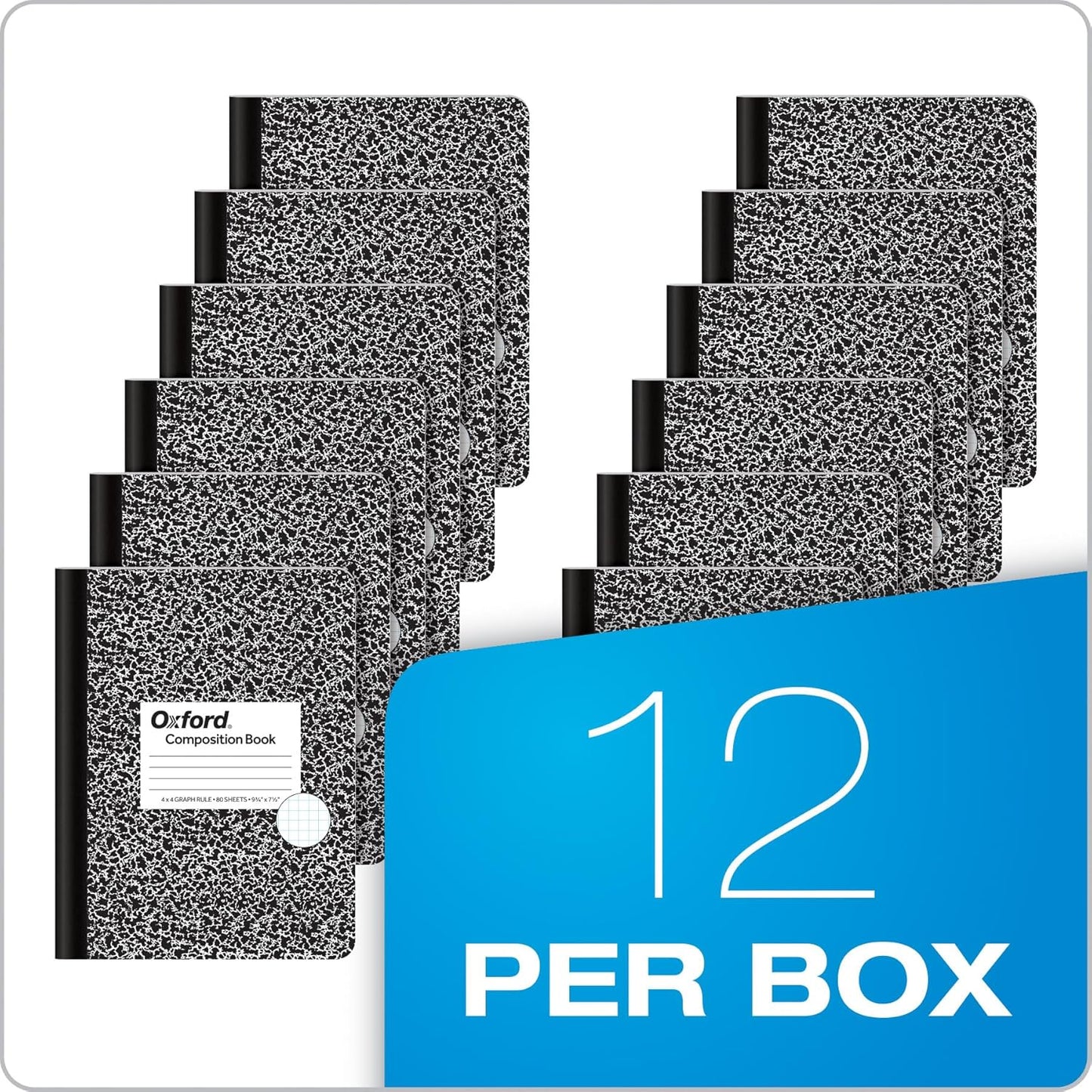 Oxford Composition Notebooks, Graph Ruled Paper, 9-3/4" x 7-1/2", Black Marble Covers, 80 Sheets, 12 per Pack (63786)
