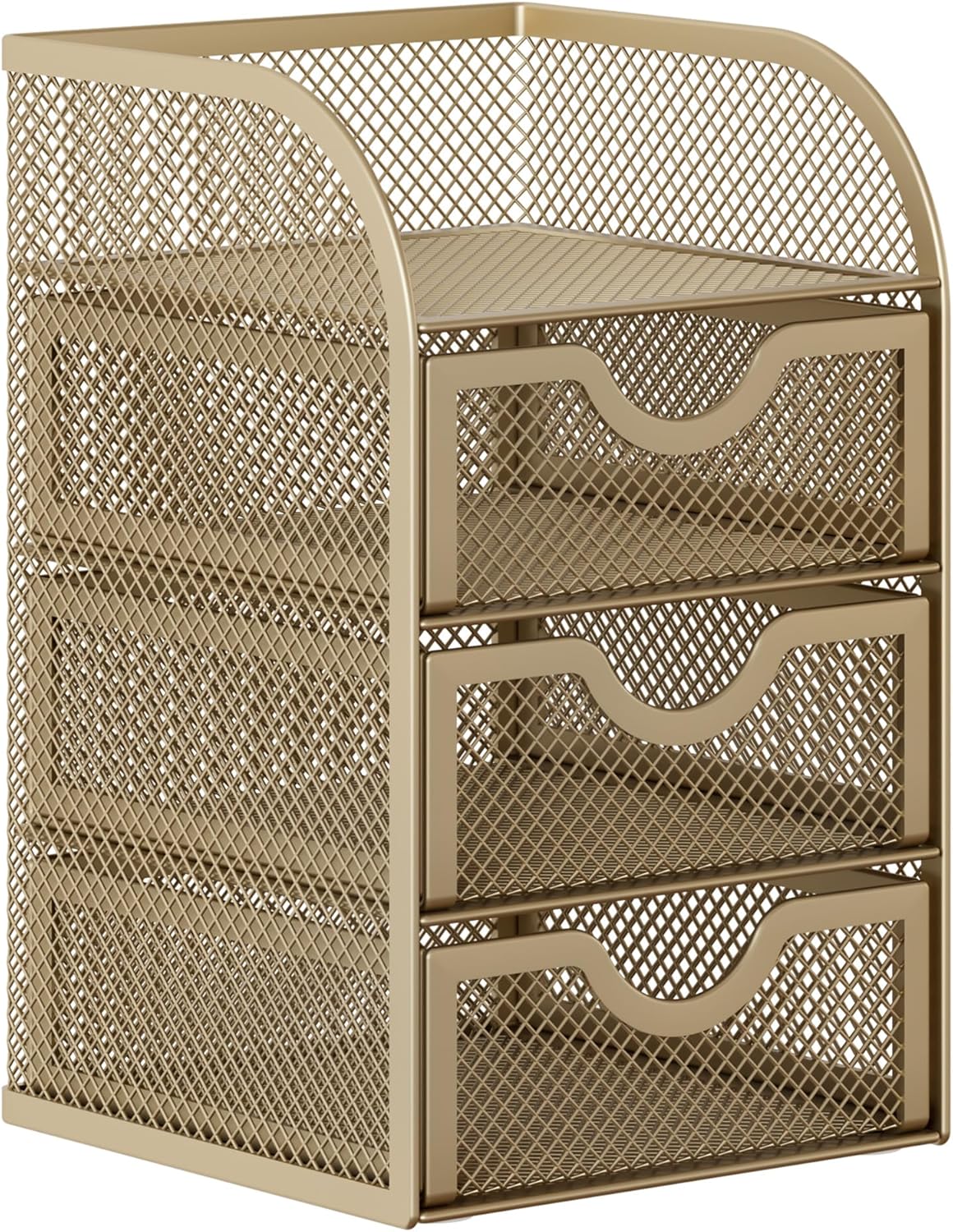 EasyPAG Mesh Desk Organizer with 3 Drawer Office Desktop Organizers and Accessories Stationery Caddy for Office, Home, Students, Gold