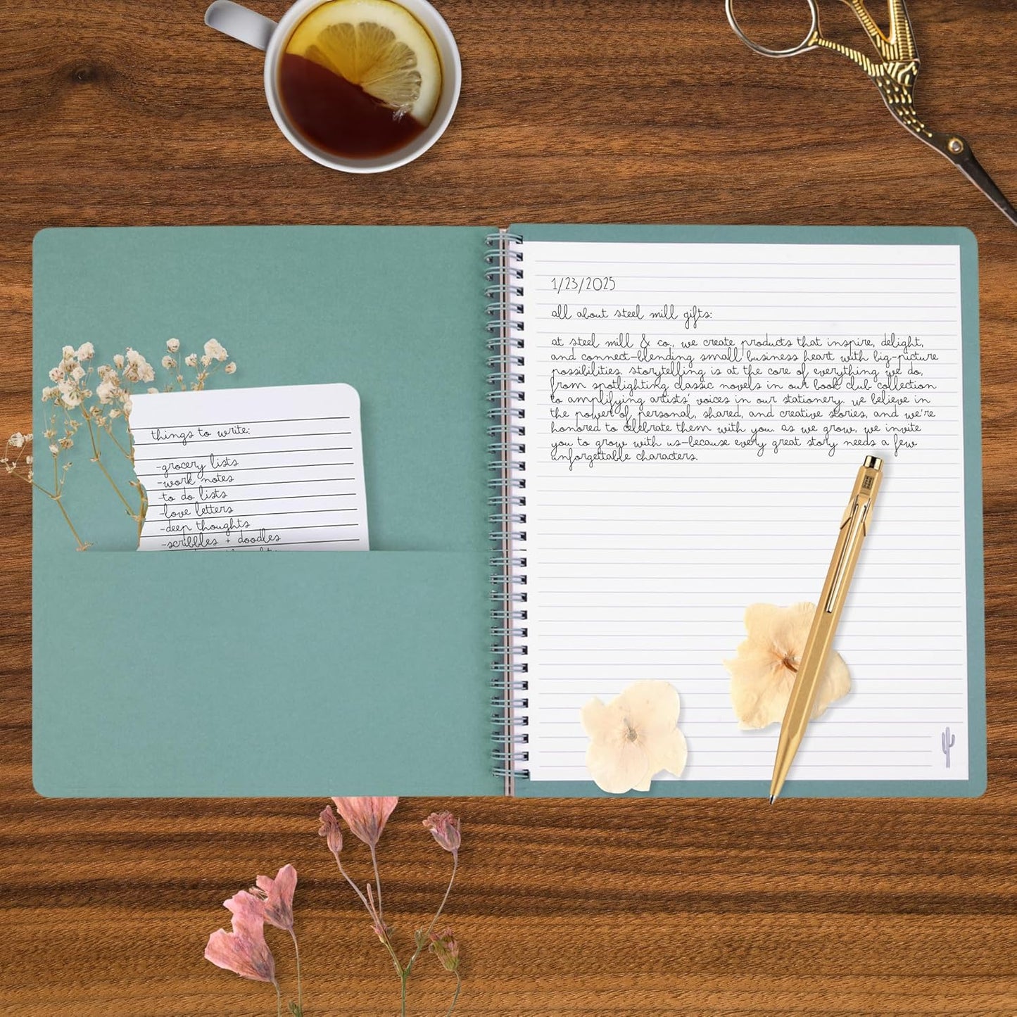 Steel Mill & Co Cute Large Spiral Notebook College Ruled, 11" x 9.5" with Durable Hardcover and 160 Lined Pages (Sage Plants)