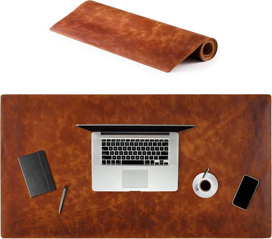 Desk Mat - Executive Real Leather Pad - Large (18 3/4" x 35 3/4") | Non-Slip Desk Blotter