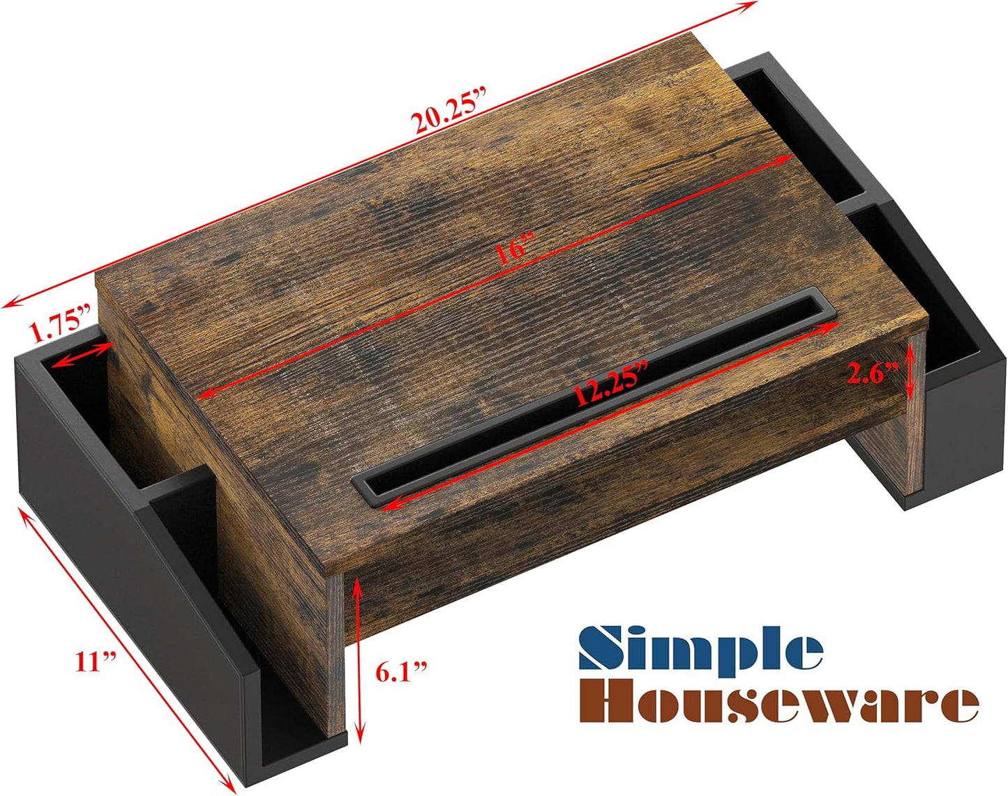 Simple Houseware Desk Monitor Stand Riser with Adjustable Organizer Tray, Rustic Brown