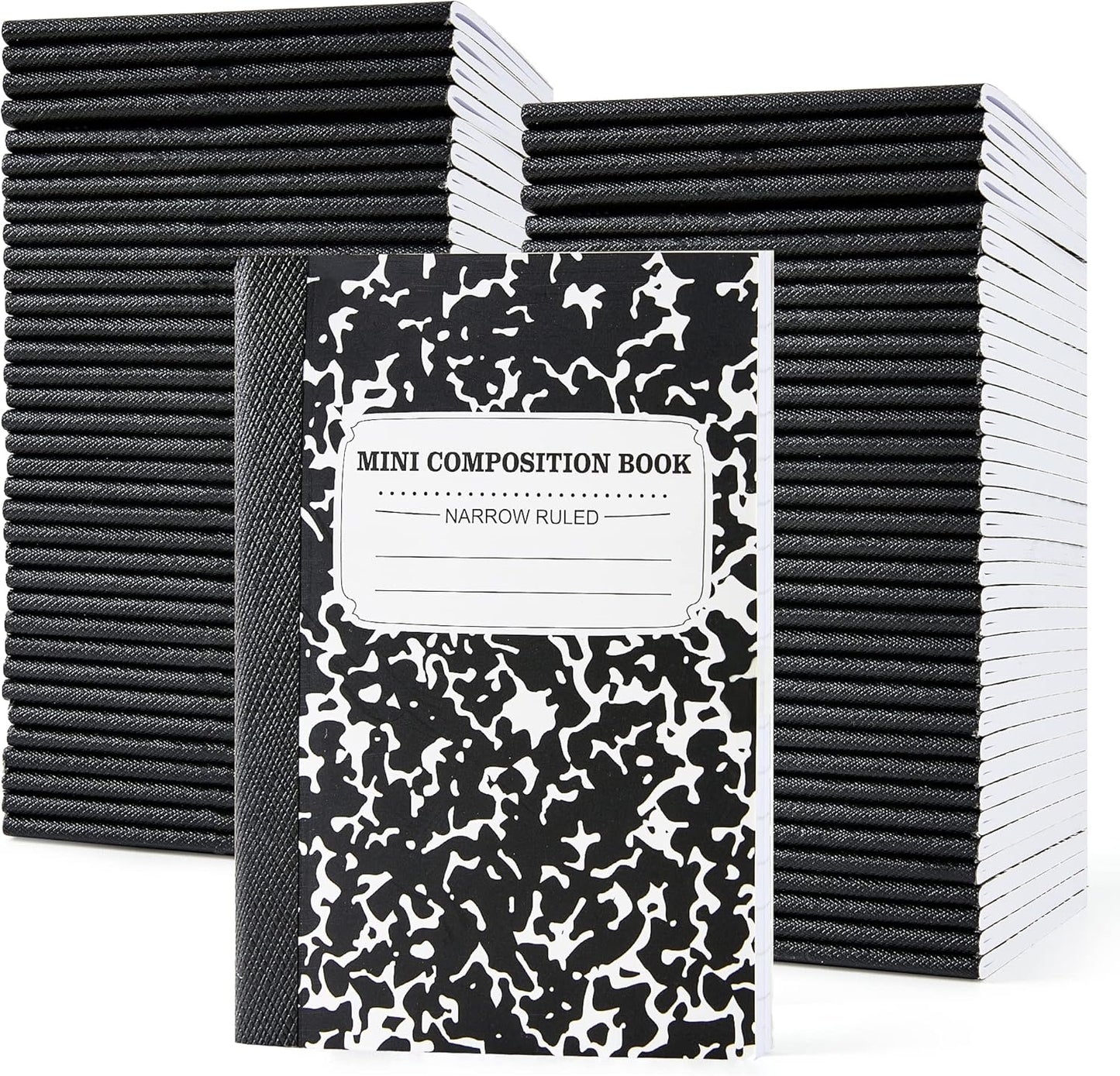 feela 70 Pack Mini Composition Notebook Bulk, Cute Pocket Composition Note Pad, Small Journal Notebooks for Students College School Supplies, 4.5" X 3.25", Narrow Ruled, Black Marble Covers