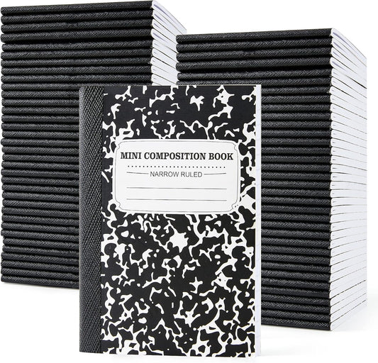 feela 70 Pack Mini Composition Notebook Bulk, Cute Pocket Composition Note Pad, Small Journal Notebooks for Students College School Supplies, 4.5" X 3.25", Narrow Ruled, Black Marble Covers
