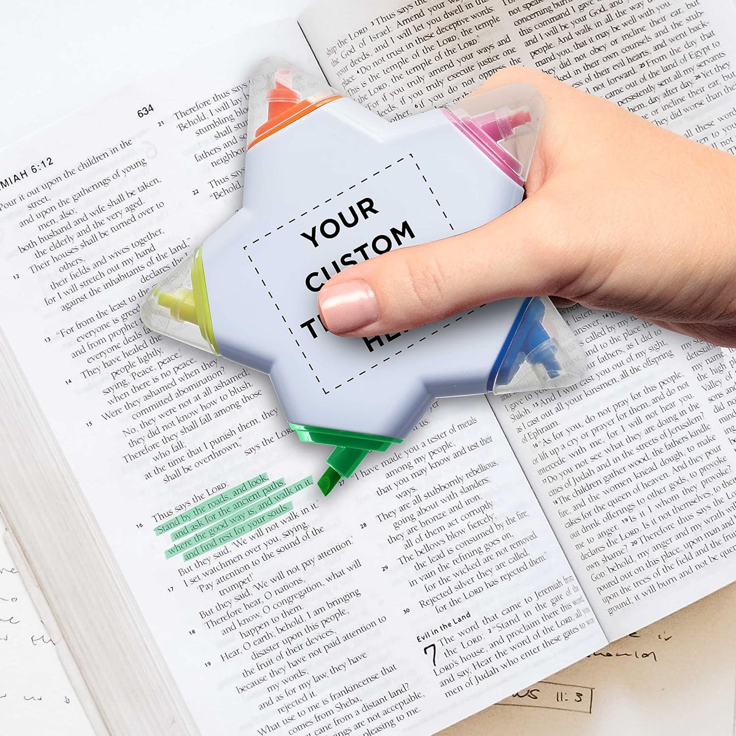 DISCOUNT PROMOS Custom Highlighters Set of 10/50/100, Personalized Bulk Pack Durable Chisel Tip Textbook Highlighters Handy and Easy to Store - Star