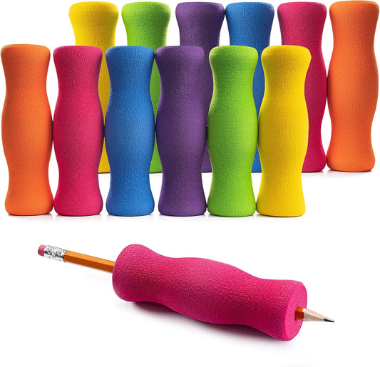 Special Supplies Long Foam Pencil Grips for Kids Adults Colorful, Cushioned Holders for Handwriting, Drawing, Coloring | Ergonomic Right or Left-Handed Use | Reusable (12)